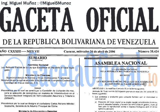 Gaceta Oficial 38424 del 26 Abril 2006