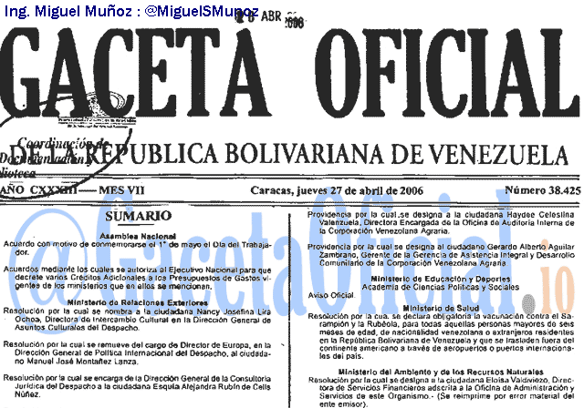 Gaceta Oficial 38425 del 27 Abril 2006