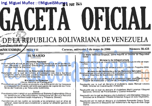Gaceta Oficial 38428 del 3 Mayo 2006