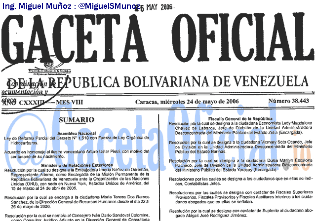 Gaceta Oficial 38443 del 24 Mayo 2006