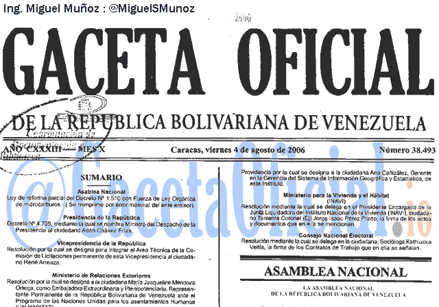 Gaceta Oficial 38493 del 4 Agosto 2006