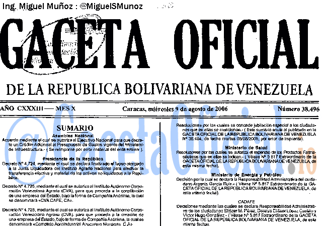Gaceta Oficial 38496 del 9 Agosto 2006