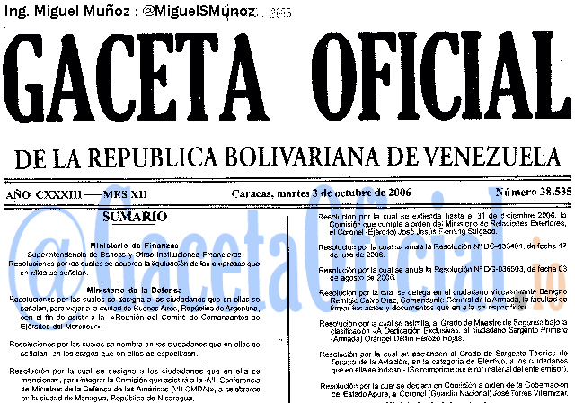 Gaceta Oficial 38535 del 3 Octubre 2006