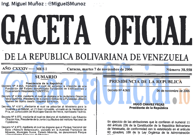 Gaceta Oficial 38558 del 7 Noviembre 2006