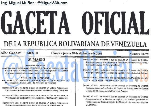 Gaceta Oficial 38593 del 28 Diciembre 2006