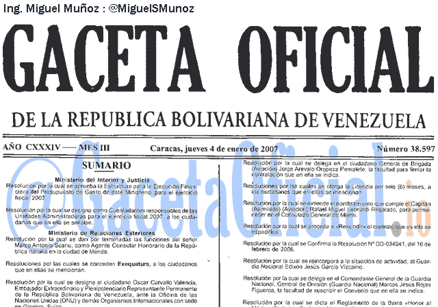 Gaceta Oficial 38597 del 4 Enero 2007