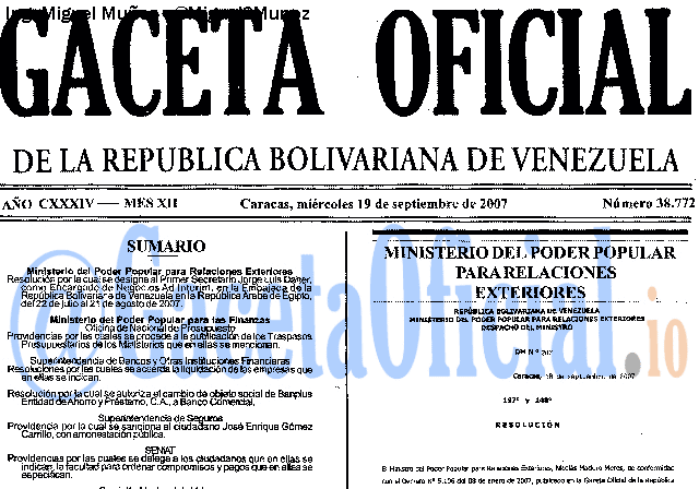 Gaceta Oficial 38772 del 19 Septiembre 2007