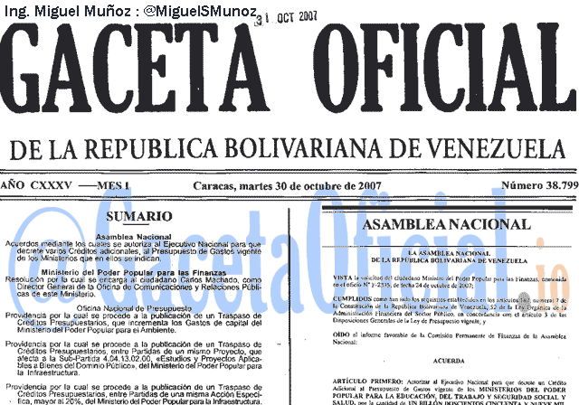 Gaceta Oficial 38799 del 30 Octubre 2007