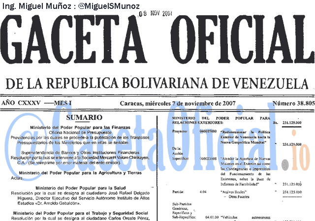 Gaceta Oficial 38805 del 7 Noviembre 2007