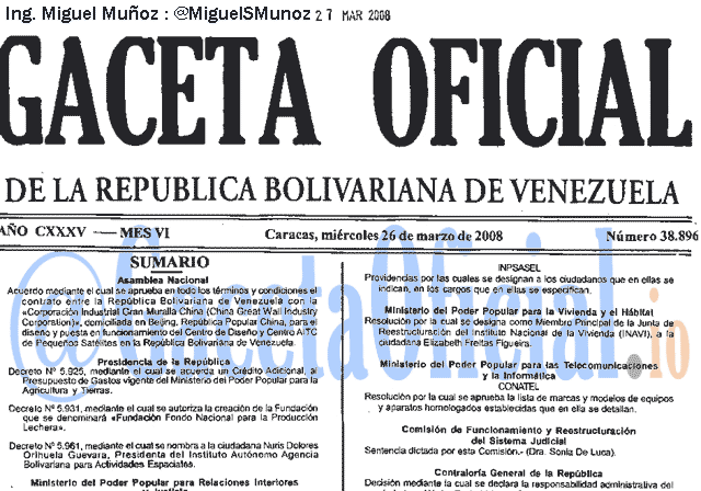 Gaceta Oficial 38896 del 26 Marzo 2008