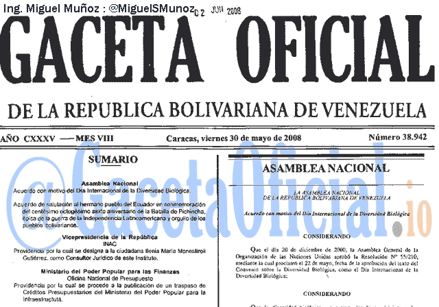 Gaceta Oficial 38942 del 30 Mayo 2008