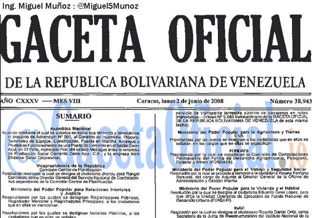 Gaceta Oficial 38943 del 2 Junio 2008