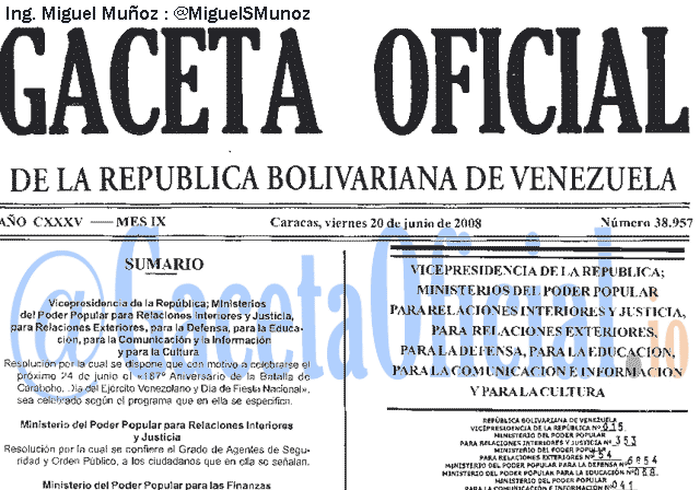 Gaceta Oficial 38957 del 20 Junio 2008
