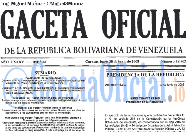 Gaceta Oficial 38962 del 30 Junio 2008
