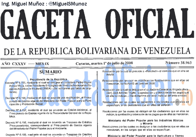 Gaceta Oficial 38963 del 1 Julio 2008