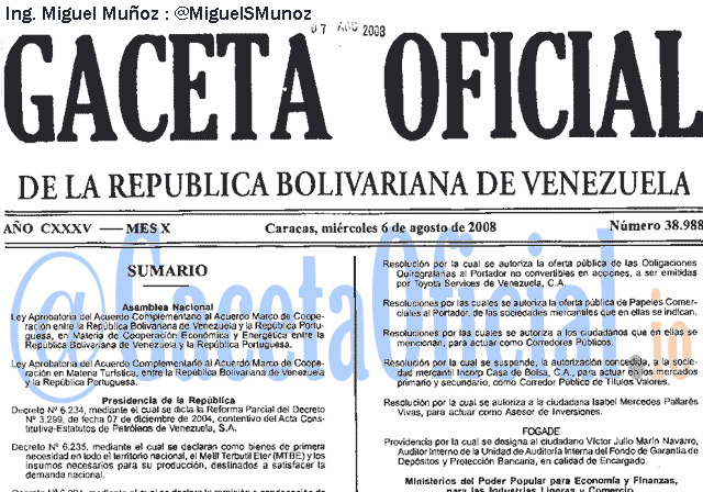 Gaceta Oficial 38988 del 6 Agosto 2008