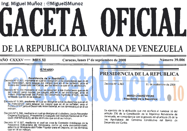 Gaceta Oficial 39006 del 1 Septiembre 2008