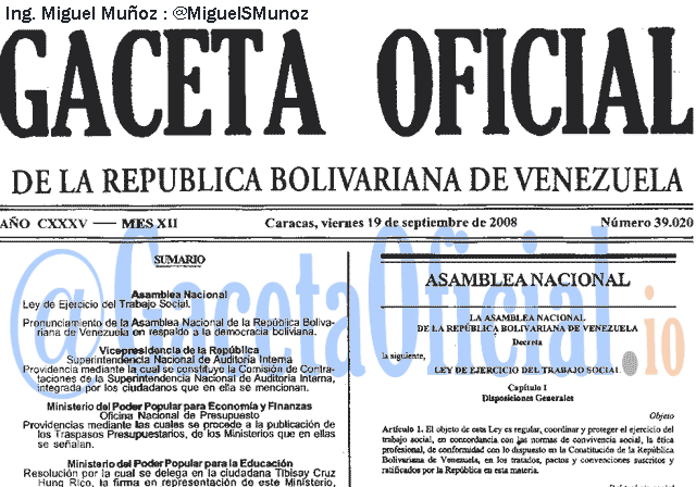 Gaceta Oficial 39020 del 19 Septiembre 2008