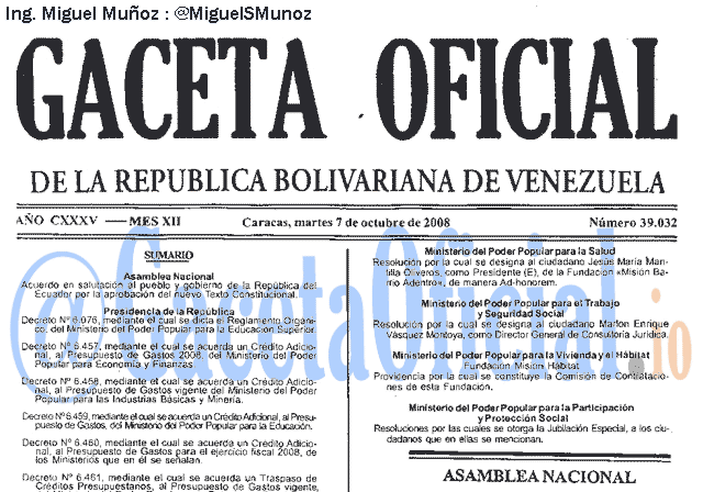 Gaceta Oficial 39032 del 7 Octubre 2008