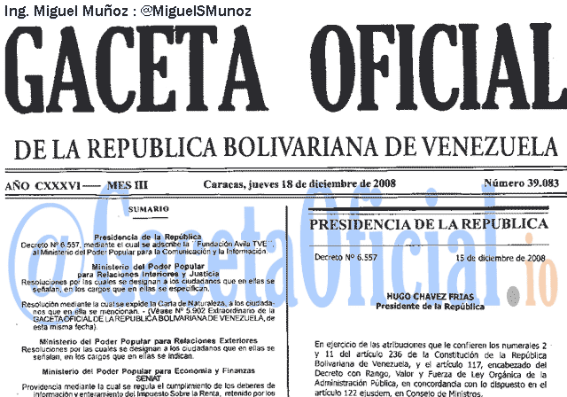 Gaceta Oficial 39083 del 18 Diciembre 2008