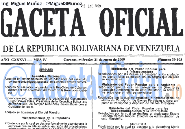 Gaceta Oficial 39103 del 21 Enero 2009