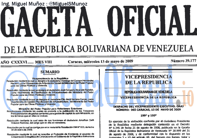 Gaceta Oficial 39177 del 13 Mayo 2009