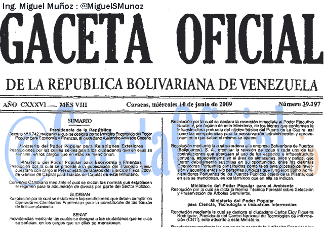 Gaceta Oficial 39197 del 10 Junio 2009