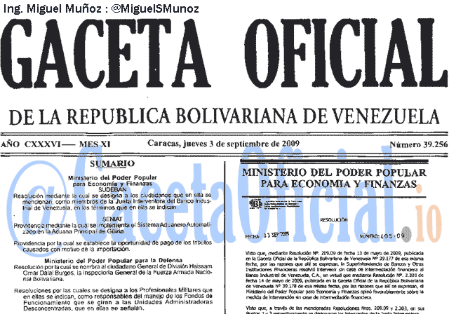 Gaceta Oficial 39256 del 3 Septiembre 2009