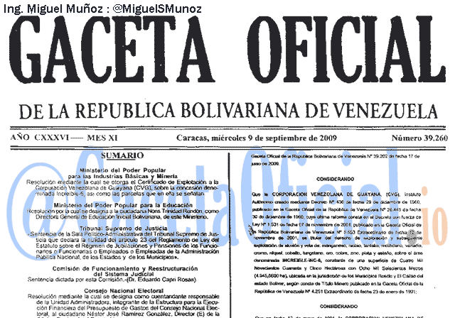Gaceta Oficial 39260 del 9 Septiembre 2009