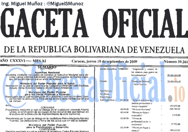 Gaceta Oficial 39261 del 10 Septiembre 2009