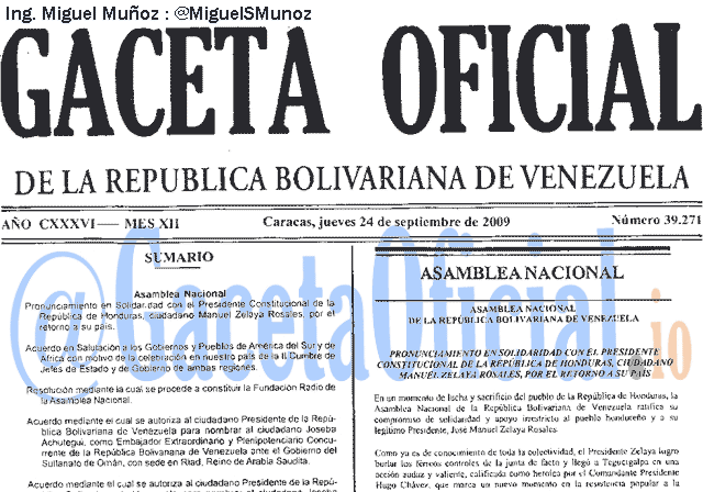 Gaceta Oficial 39271 del 24 Septiembre 2009