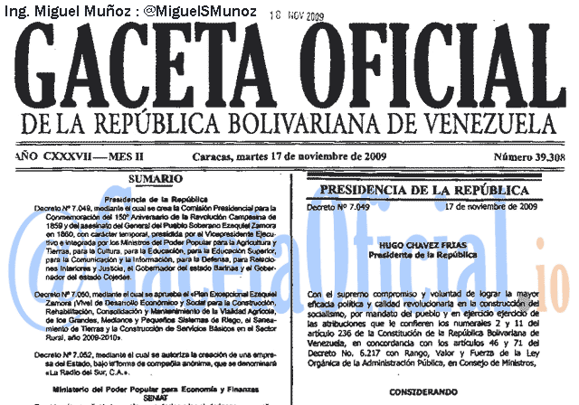 Gaceta Oficial 39308 del 17 Noviembre 2009