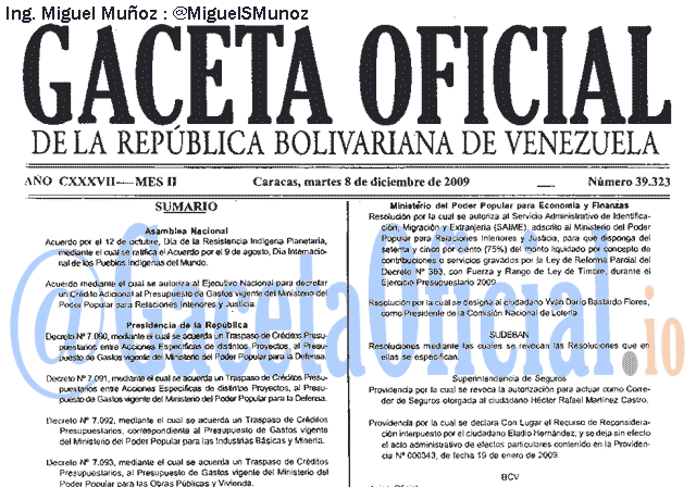 Gaceta Oficial 39323 del 8 Diciembre 2009