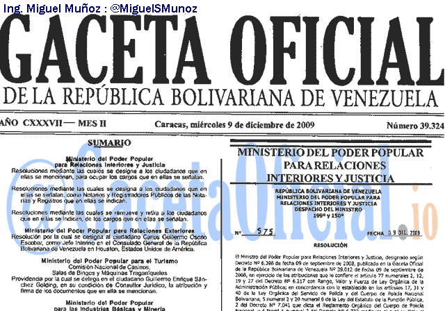 Gaceta Oficial 39324 del 9 Diciembre 2009