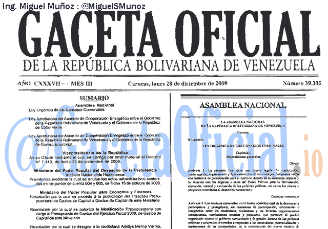 Gaceta Oficial 39335 del 28 Diciembre 2009