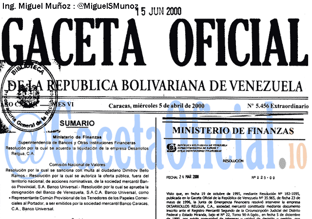 Gaceta Oficial 5456 del 5 Abril 2000