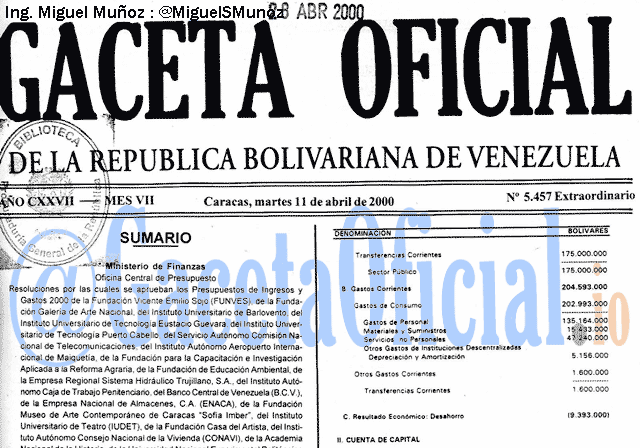 Gaceta Oficial 5457 del 11 Abril 2000