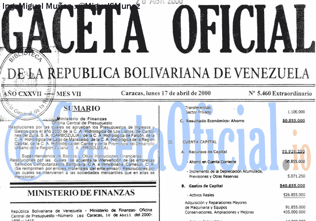 Gaceta Oficial 5460 del 17 Abril 2000
