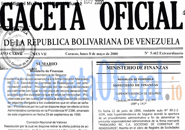 Gaceta Oficial 5462 del 8 Mayo 2000