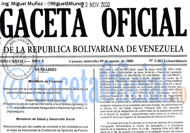 Gaceta Oficial 5483 del 9 Agosto 2000