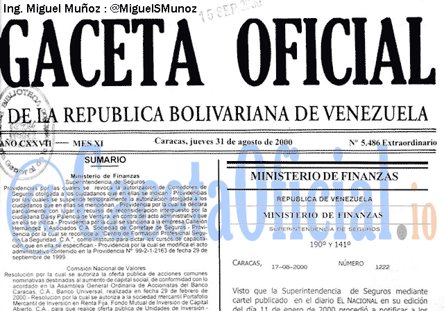 Gaceta Oficial 5486 del 31 Agosto 2000