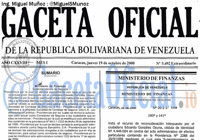 Gaceta Oficial 5492 del 19 Octubre 2000