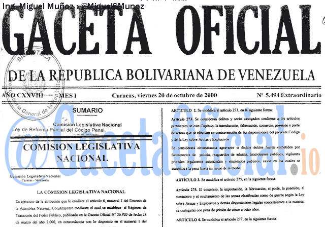 Gaceta Oficial 5494 del 20 Octubre 2000