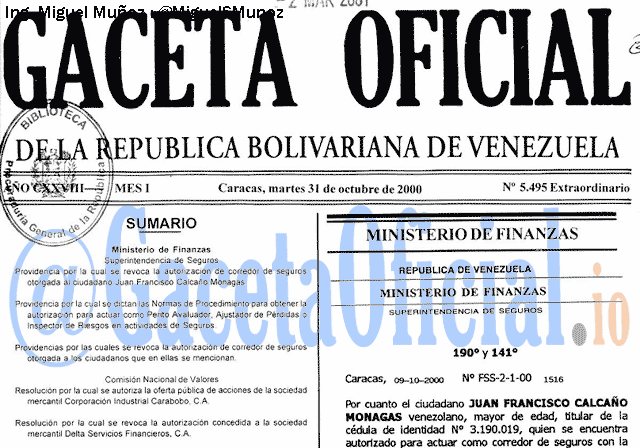 Gaceta Oficial 5495 del 31 Octubre 2000