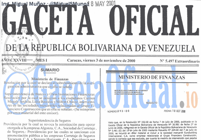 Gaceta Oficial 5497 del 3 Noviembre 2000