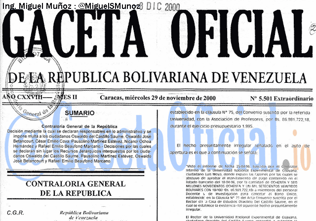 Gaceta Oficial 5501 del 29 Noviembre 2000