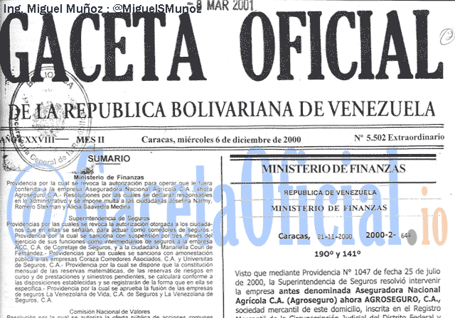 Gaceta Oficial 5502 del 6 Diciembre 2000