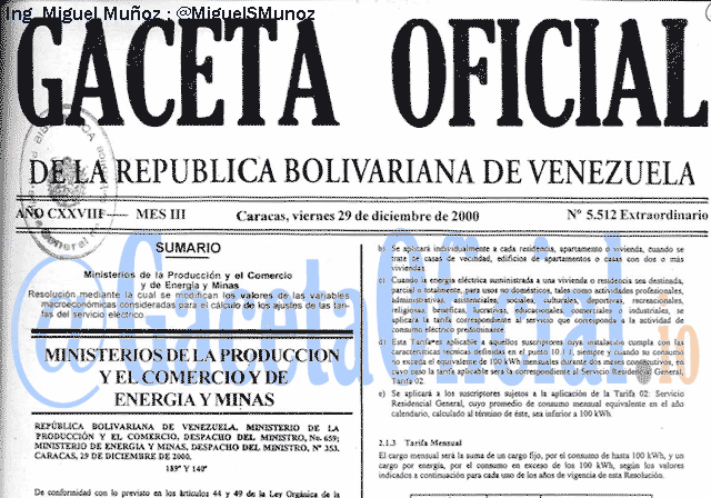 Gaceta Oficial 5512 del 29 Diciembre 2000