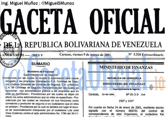 Gaceta Oficial 5520 del 9 Marzo 2001