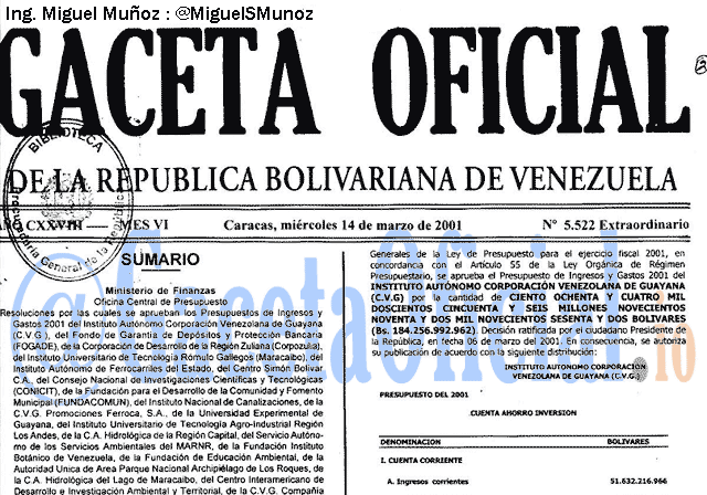 Gaceta Oficial 5522 del 14 Marzo 2001